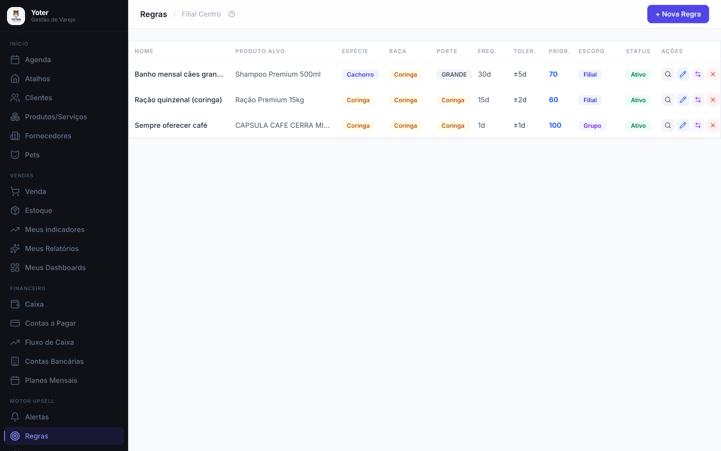 Motor Upsell · Regras — Configure como o motor pensa — sem código